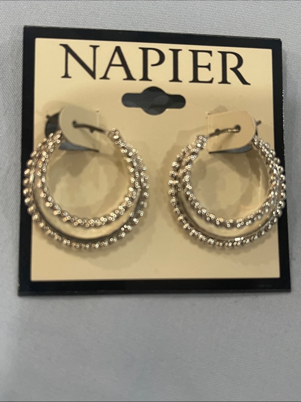 Napier Gold Triple Textured Hoop Earrings